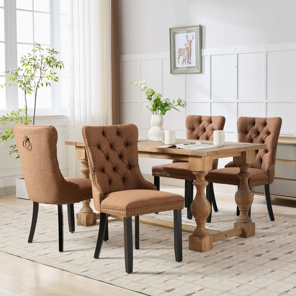 English Elm Nikki Modern Tufted Linen Dining Chair with Solid Wood Frame, High-Rebound Cushion, Nailhead Trim, 300 lb Capacity Coffee W1143P233649