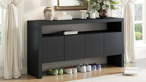 English Elm U_Style 60" Modern Minimalist Sideboard - Solid Wood Veneer Storage Console With Open Shelf Design N711P289132B-GIGA