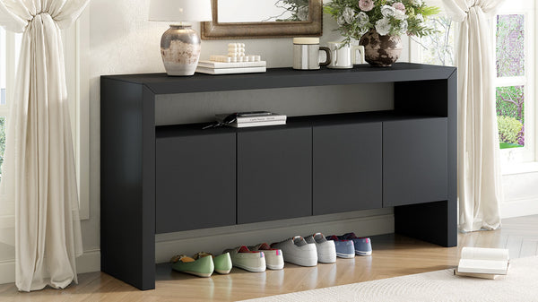 English Elm U_Style 60" Modern Minimalist Sideboard - Solid Wood Veneer Storage Console With Open Shelf Design N711P289132B-GIGA