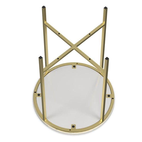 English Elm Tara Gold Side Table with White Marble Top – Handcrafted Iron & Wood Accent, Versatile End Table B136P203474