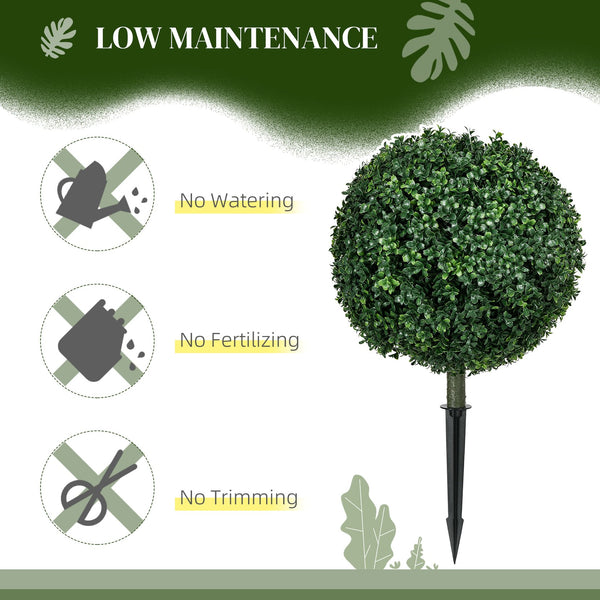 English Elm HOMCOM Artificial Boxwood Topiary Trees Set of 2, UV-Protected 27.6" Faux Ball Plants with Stakes for Indoor Outdoor Décor and Low-Maintenance Beauty W2225P229686