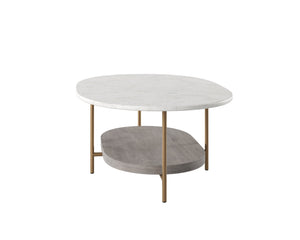 Sunpan Deja Coffee Table - Mid-Century Inspired Oval Design with White Marble & Grey Acacia Wood Shelf