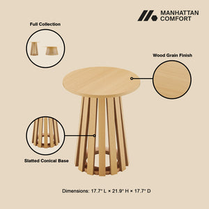 English Elm Layla Round End Table with Slatted Conical Base, Wood Grain Finish, Compact Surface for Decor Light Oak B365P398079
