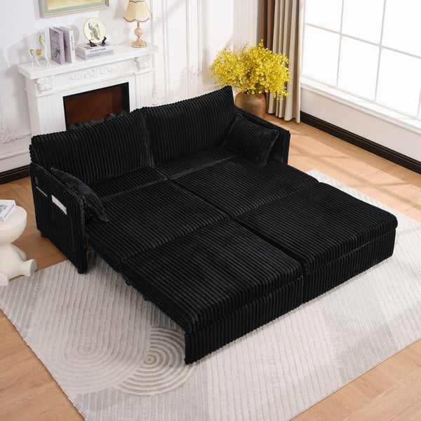 English Elm 73"convertible Corduroy Sleeper Sofa with Usb Port and Side Pocket for Studio Apartments Black W3373P405038