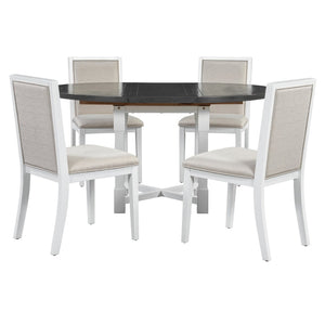 English Elm Trexm Farmhouse Round Extendable Dining Set Birch Veneer Table Upholstered Chairs ST000139AAE