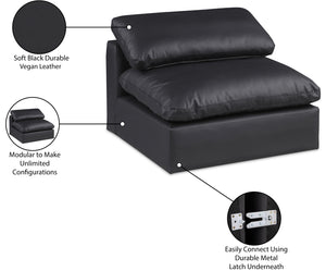 Comfy Black Vegan Leather Modular Armless Chair 188Black-Armless Meridian Furniture