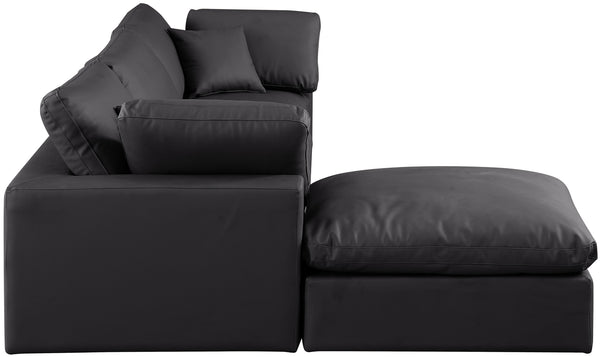Comfy Black Vegan Leather Modular Sectional 188Black-Sec4A Meridian Furniture