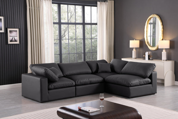 Comfy Black Vegan Leather Modular Sectional 188Black-Sec4B Meridian Furniture