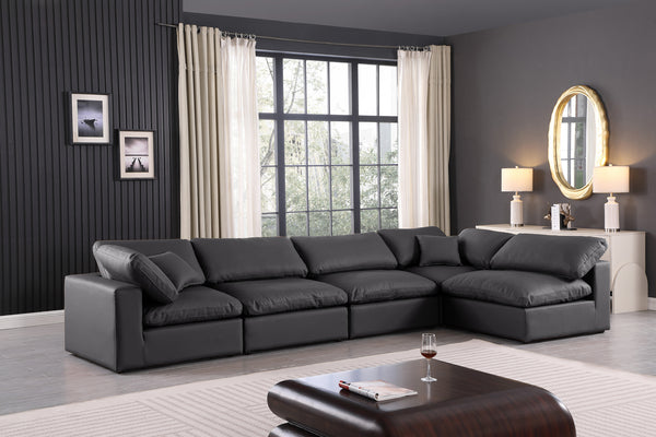 Comfy Black Vegan Leather Modular Sectional 188Black-Sec5D Meridian Furniture