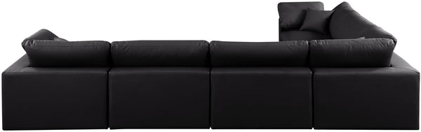 Comfy Black Vegan Leather Modular Sectional 188Black-Sec6A Meridian Furniture