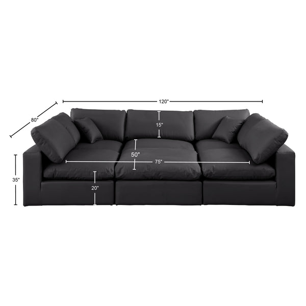 Comfy Black Vegan Leather Modular Sectional 188Black-Sec6C Meridian Furniture