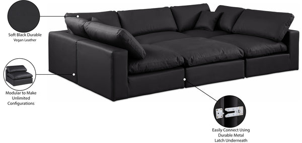 Comfy Black Vegan Leather Modular Sectional 188Black-Sec6C Meridian Furniture