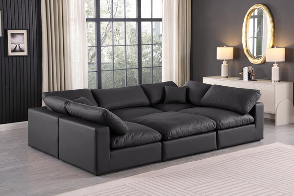 Comfy Black Vegan Leather Modular Sectional 188Black-Sec6C Meridian Furniture
