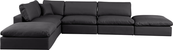 Comfy Black Vegan Leather Modular Sectional 188Black-Sec6E Meridian Furniture