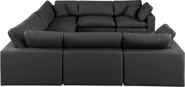Comfy Black Vegan Leather Modular Sectional 188Black-Sec8A Meridian Furniture