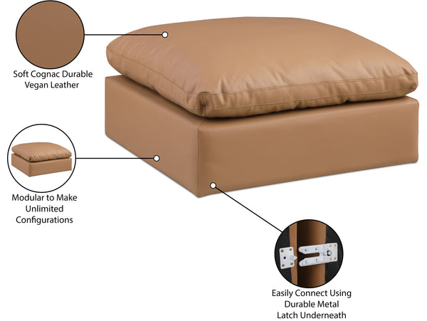 Comfy Cognac Vegan Leather Modular Ottoman 188Cognac-Ott Meridian Furniture