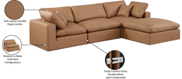 Comfy Cognac Vegan Leather Modular Sectional 188Cognac-Sec4A Meridian Furniture