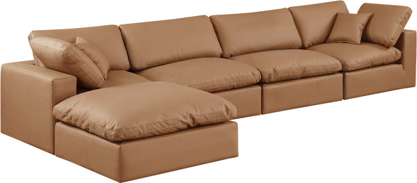 Comfy Cognac Vegan Leather Modular Sectional 188Cognac-Sec5A Meridian Furniture