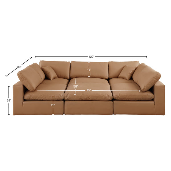 Comfy Cognac Vegan Leather Modular Sectional 188Cognac-Sec6C Meridian Furniture