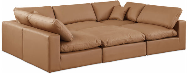Comfy Cognac Vegan Leather Modular Sectional 188Cognac-Sec6C Meridian Furniture