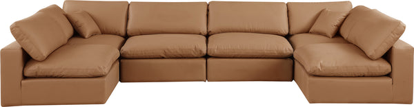 Comfy Cognac Vegan Leather Modular Sectional 188Cognac-Sec6D Meridian Furniture