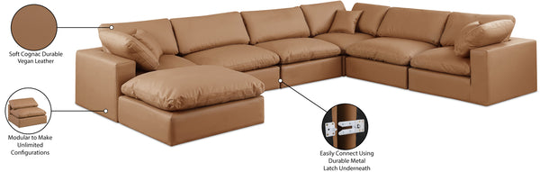 Comfy Cognac Vegan Leather Modular Sectional 188Cognac-Sec7A Meridian Furniture