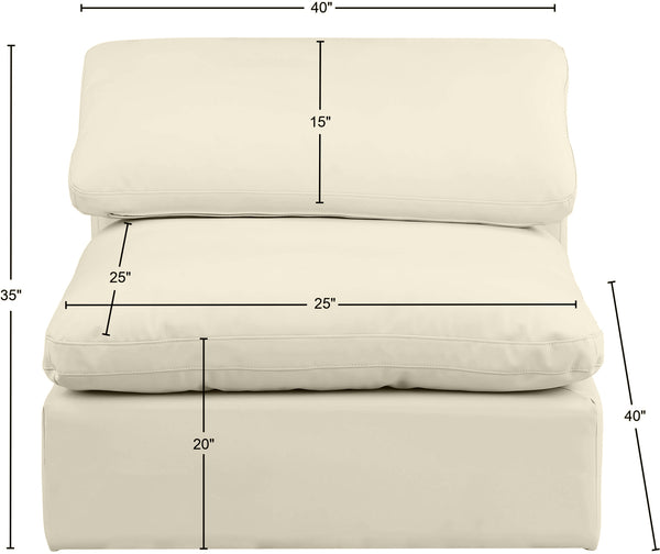 Comfy Cream Vegan Leather Modular Armless Chair 188Cream-Armless Meridian Furniture
