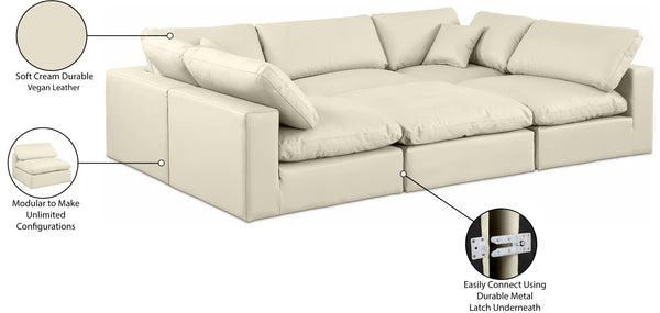 Comfy Cream Vegan Leather Modular Sectional 188Cream-Sec6C Meridian Furniture