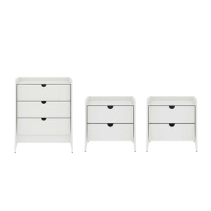 Coney 3-Piece Dresser and 2 Nightstands in White 188GMC1 Manhattan Comfort