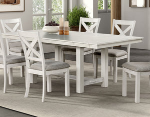 English Elm Rustic White Oak Dining Table 84" Extendable with Leaves, Block Trestle Base, Elegant Farmhouse Style B2741P323127