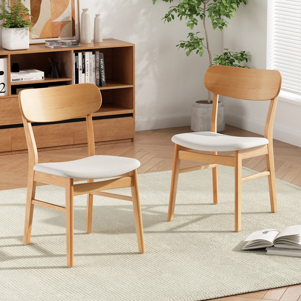 English Elm Christopher Knight Home® - DINING Chair with Cushioned Fabric Seat and Solid Rubberwood Legs, Natural Oak Finish, Stylish Comfort Light beige 58925.00LBE
