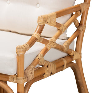 English Elm Modern Bohemian Rattan Accent Chair with Woven Backrest and White Upholstered Seat B2750P470028