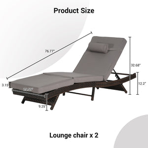 English Elm Outdoor Wicker Reclining Lounge Chair Set Of 2 - Adjustable, Weather-Resistant, Stylish Comfort For Sunbathing W874P264719-GIGA