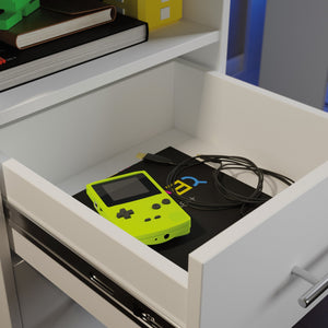 English Elm Gaming Desk White Finish with Dual Drawers & Adjustable Shelf for Cooling Airflow, Modern Durable Design B356P402674