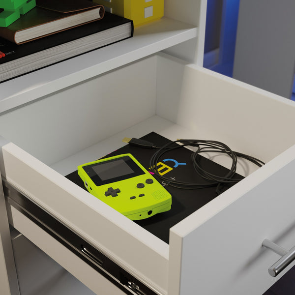 English Elm Gaming Desk White Finish with Dual Drawers & Adjustable Shelf for Cooling Airflow, Modern Durable Design B356P402674