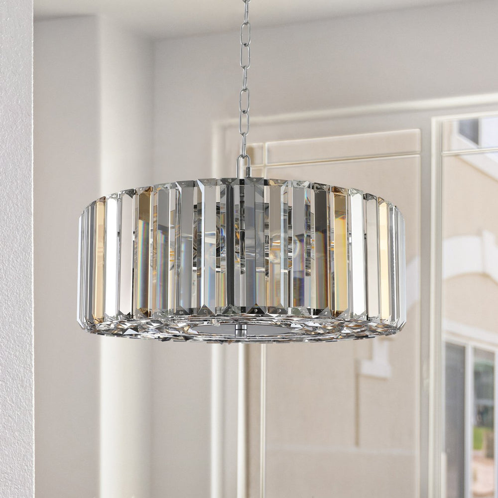 English Elm 17" Chrome Crystal Pendant Chandelier - Modern 4-Light Adjustable Hanging Fixture, K9 Crystals, E26 Base W2312P389945