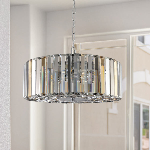 English Elm 17" Chrome Crystal Pendant Chandelier - Modern 4-Light Adjustable Hanging Fixture, K9 Crystals, E26 Base W2312P389945