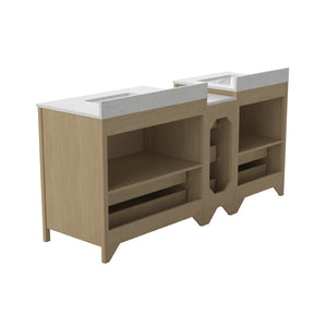 English Elm 108"w×22"d×34"h Freestanding Double Sink Vanity with White Countertop Soft Close T3785S00008