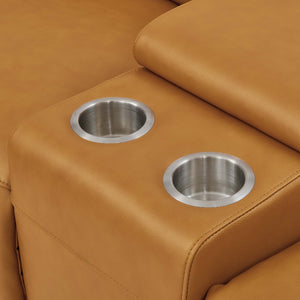 English Elm Leather Match Modular Sectional Power Reclining Sofa with Console and Cup Holders Ginger B2748S00025