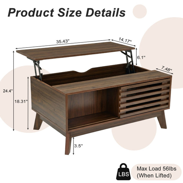 English Elm Lift Top Coffee Table Walnut Finish Mid Century Hidden Storage Slatted Cabinet W3204P465920