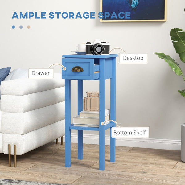 English Elm 2-tier White End Table Set with Drawer and Open Shelf for Small Space Living T3971P406066