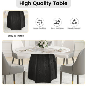 English Elm 53" Round Marble Dining Table - Elegant Sintered Stone Top & Solid Oak Base For 6 People Comfort W1535S00457