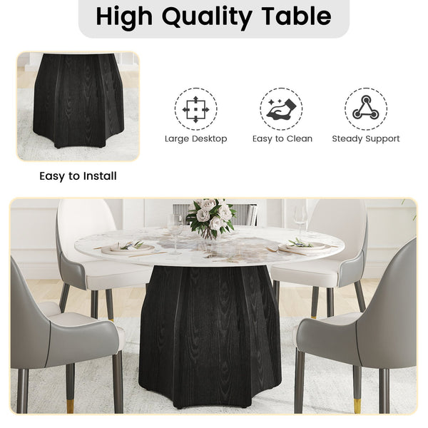 English Elm 53" Round Marble Dining Table - Elegant Sintered Stone Top & Solid Oak Base For 6 People Comfort W1535S00457