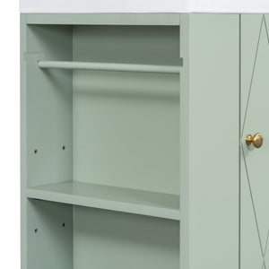 English Elm 20 Modern Wall-Mounted Bathroom Vanity with Ceramic Sink, Diamond Door, Gold Handles & Shelves — Compact Green N725P314033F