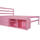 English Elm Full Size Wood Platform Bed With Removable Storage Shelves, Built-In Two Storage Drawers For Added Convenience, Pink