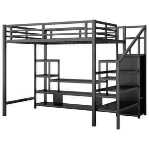 English Elm Full Size Metal Loft Bed With Integrated Tv Stand, Staircase & Wardrobe - Perfect For Kids & Teens! W2593S00012
