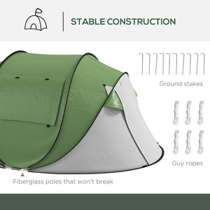 English Elm Outsunny Instant Pop up Camping Tent with Porch Vestibule Waterproof 3 Person Dome Green W2225P200771