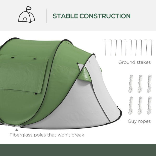 English Elm Outsunny Instant Pop up Camping Tent with Porch Vestibule Waterproof 3 Person Dome Green W2225P200771