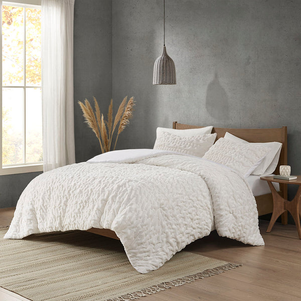 Madison Park Blair Glam/Luxury Ruched Fur Down Alternative Comforter Set MP10-8083 Ivory