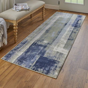 Feizy Rugs Clio Modern Abstract Area Rug - Luxurious High-low Pile Design, Distressed Texture, Affordable Elegance Blue,Green,Ivory Polypropylene Clo39k3fblugrni1g